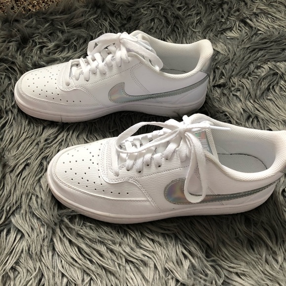 Nike Shoes | Nike White Low Court Vision Iridescent Sneakers | Poshmark